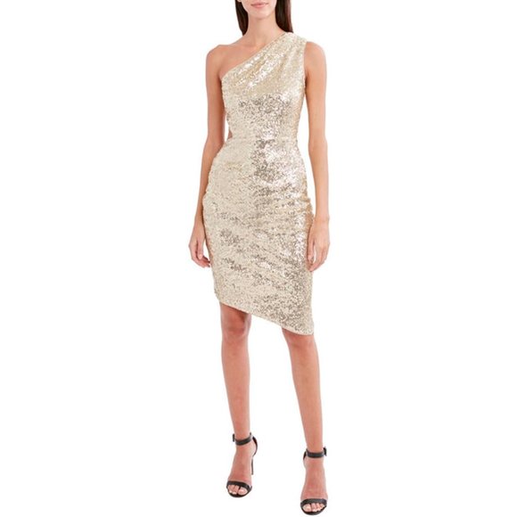 BCBG MAX AZRIA ASYMMETRIC SEQUINED ONE SHOULDER COCKTAIL DRESS SMALL - Picture 1 of 3